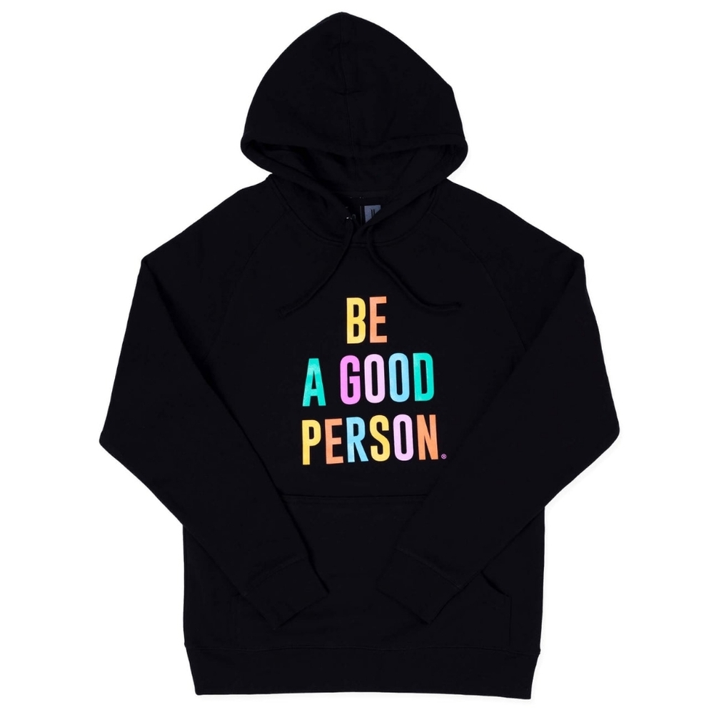BE A GOOD PERSON Signature Lightweight Hoodie Black Color Spectrum Rainbow XXXL